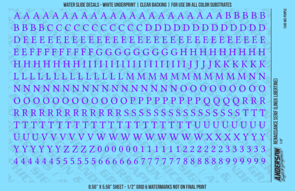 ASG Waterslide Decals - Renaissance Serif Lettering Numbers 1/4"