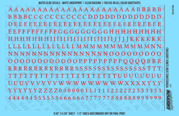 ASG Waterslide Decals - Renaissance Serif Lettering Numbers 1/4"