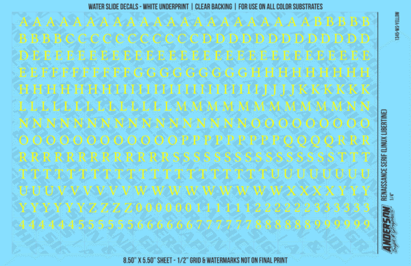 ASG Waterslide Decals - Renaissance Serif Lettering Numbers 1/4"