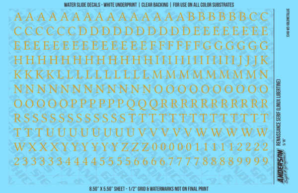 ASG Waterslide Decals - Renaissance Serif Lettering Numbers 5/16"