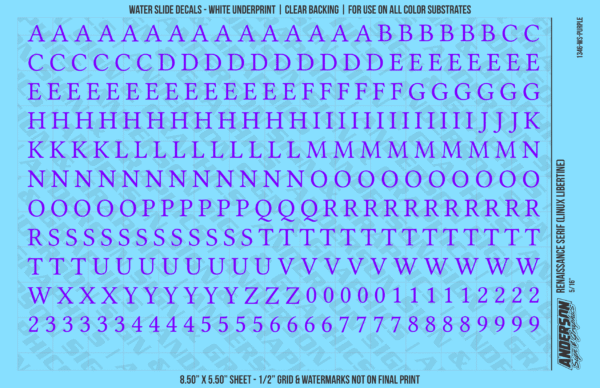 ASG Waterslide Decals - Renaissance Serif Lettering Numbers 5/16"