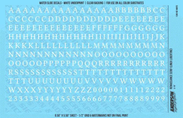 ASG Waterslide Decals - Renaissance Serif Lettering Numbers 5/16"