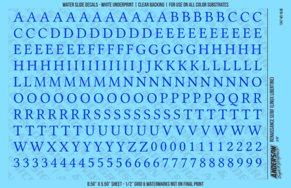 ASG Waterslide Decals - Renaissance Serif Lettering Numbers 3/8"