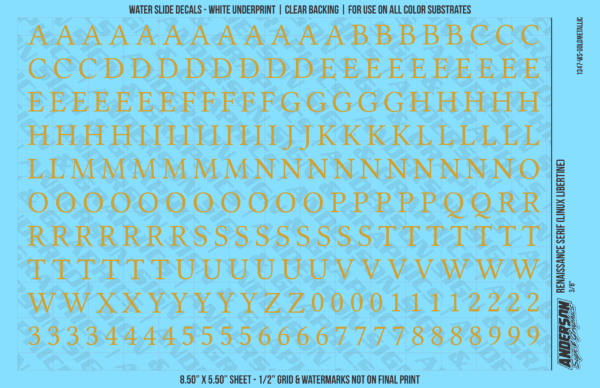 ASG Waterslide Decals - Renaissance Serif Lettering Numbers 3/8"