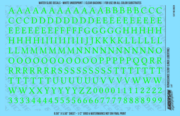 ASG Waterslide Decals - Renaissance Serif Lettering Numbers 3/8"