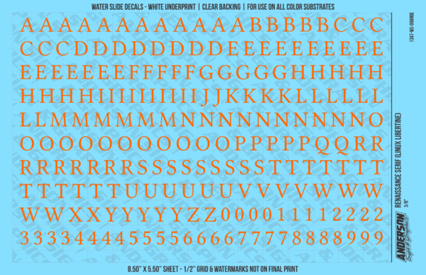 ASG Waterslide Decals - Renaissance Serif Lettering Numbers 3/8"