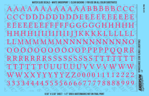 ASG Waterslide Decals - Renaissance Serif Lettering Numbers 3/8"