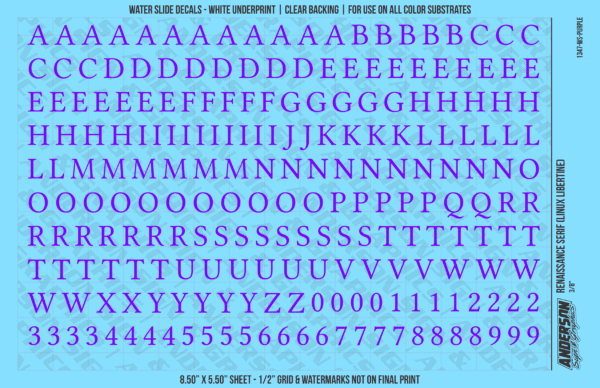 ASG Waterslide Decals - Renaissance Serif Lettering Numbers 3/8"