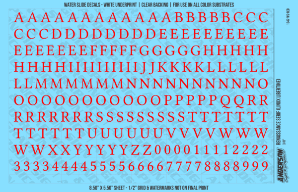ASG Waterslide Decals - Renaissance Serif Lettering Numbers 3/8"