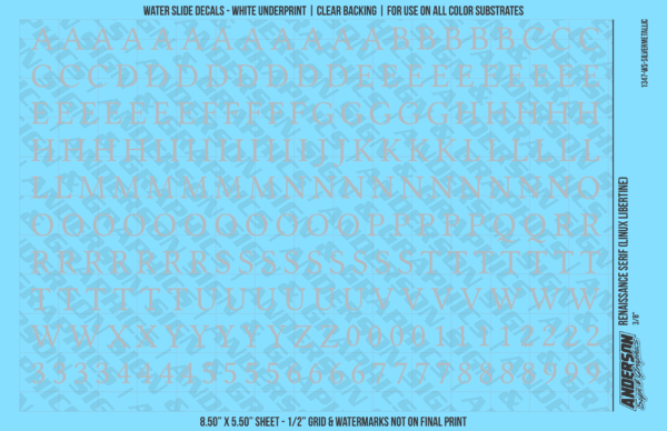 ASG Waterslide Decals - Renaissance Serif Lettering Numbers 3/8"