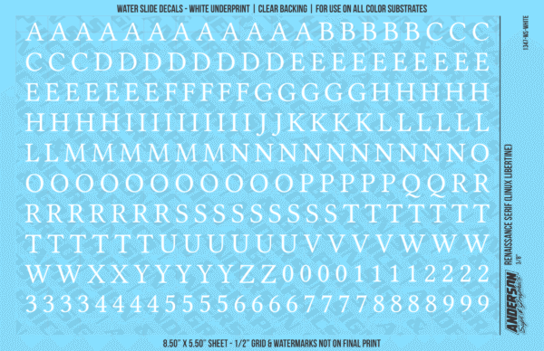 ASG Waterslide Decals - Renaissance Serif Lettering Numbers 3/8"