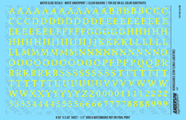 ASG Waterslide Decals - Renaissance Serif Lettering Numbers 3/8"