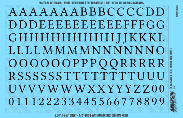 1348-WS-Black.png ASG Waterslide Decals - Renaissance Serif Lettering Numbers 1/2"
