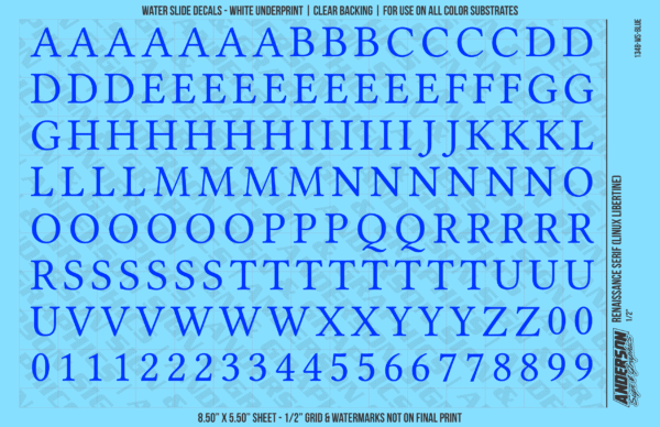 1348-WS-Blue.png ASG Waterslide Decals - Renaissance Serif Lettering Numbers 1/2"