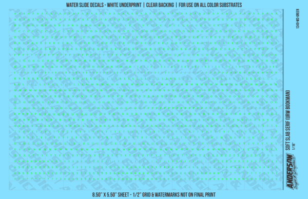 ASG Waterslide Decals - Soft Slab Serif Lettering Numbers 1/16"