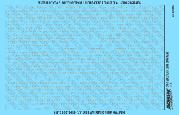 ASG Waterslide Decals - Soft Slab Serif Lettering Numbers 1/16"