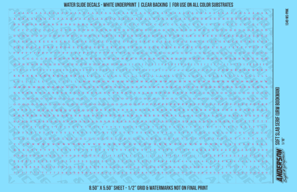 ASG Waterslide Decals - Soft Slab Serif Lettering Numbers 1/16"