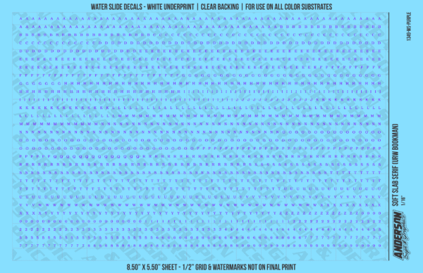 ASG Waterslide Decals - Soft Slab Serif Lettering Numbers 1/16"