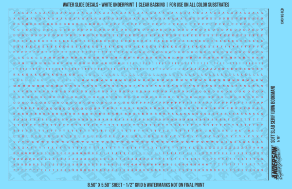 ASG Waterslide Decals - Soft Slab Serif Lettering Numbers 1/16"