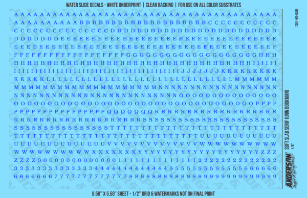 ASG Waterslide Decals - Soft Slab Serif Lettering Numbers 1/8"