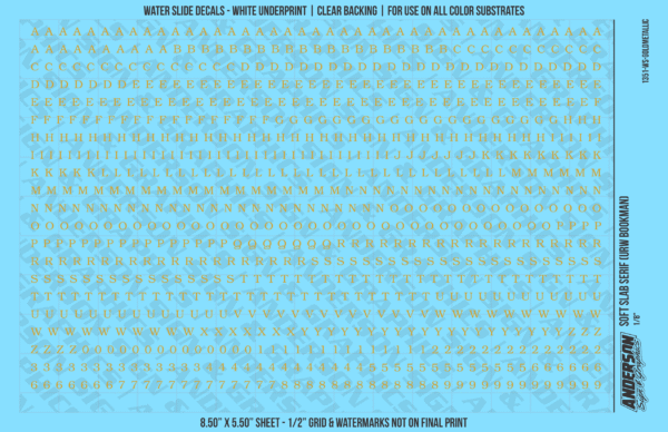 ASG Waterslide Decals - Soft Slab Serif Lettering Numbers 1/8"
