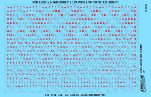 ASG Waterslide Decals - Soft Slab Serif Lettering Numbers 1/8"