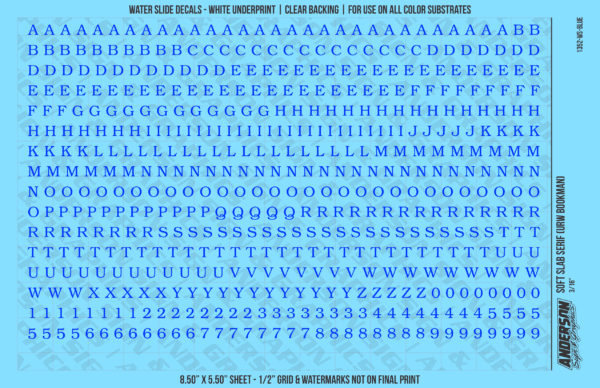 ASG Waterslide Decals - Soft Slab Serif Lettering Numbers 3/16"