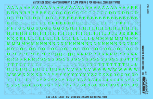 ASG Waterslide Decals - Soft Slab Serif Lettering Numbers 3/16"