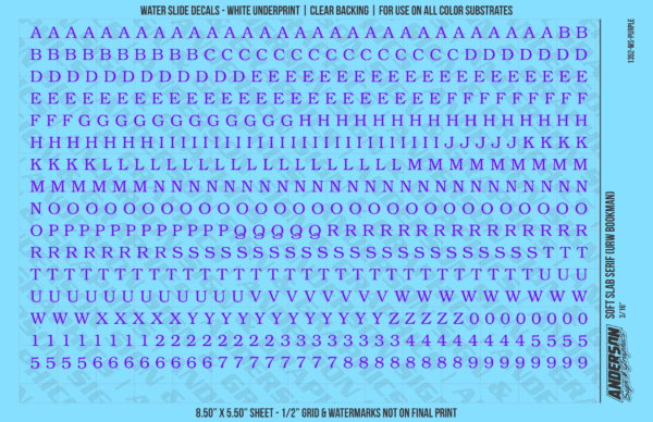 ASG Waterslide Decals - Soft Slab Serif Lettering Numbers 3/16"