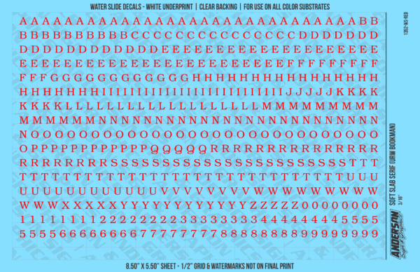 ASG Waterslide Decals - Soft Slab Serif Lettering Numbers 3/16"