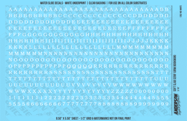 ASG Waterslide Decals - Soft Slab Serif Lettering Numbers 3/16"