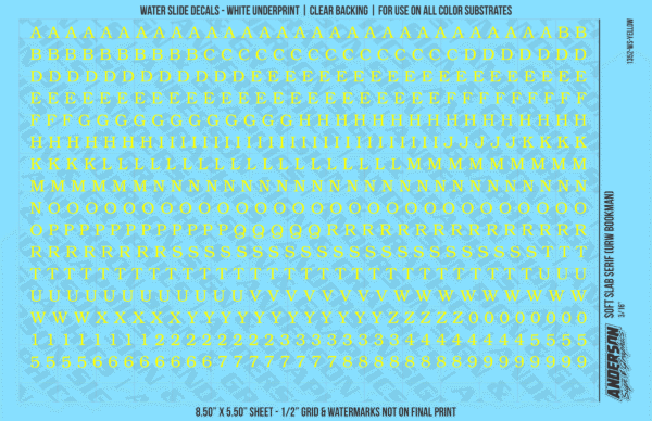 ASG Waterslide Decals - Soft Slab Serif Lettering Numbers 3/16"