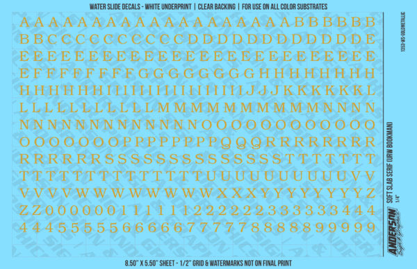 ASG Waterslide Decals - Soft Slab Serif Lettering Numbers 1/4"