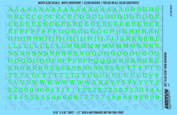 ASG Waterslide Decals - Soft Slab Serif Lettering Numbers 1/4"
