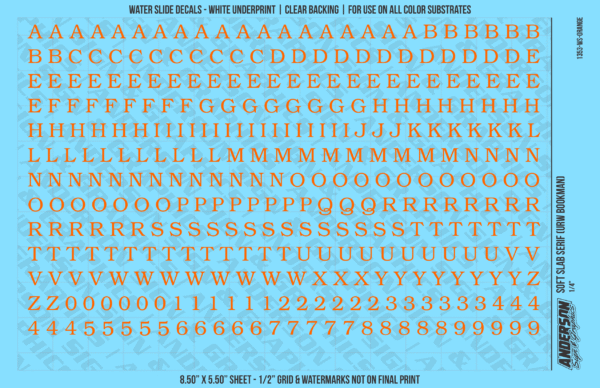 ASG Waterslide Decals - Soft Slab Serif Lettering Numbers 1/4"