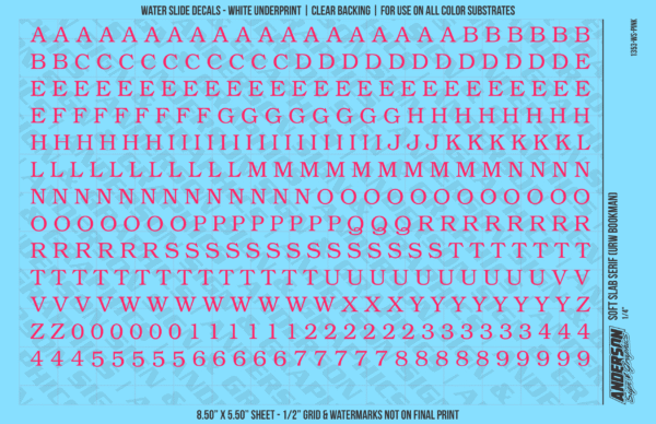 ASG Waterslide Decals - Soft Slab Serif Lettering Numbers 1/4"