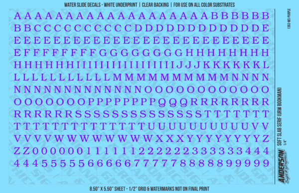 ASG Waterslide Decals - Soft Slab Serif Lettering Numbers 1/4"
