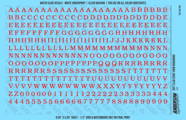 ASG Waterslide Decals - Soft Slab Serif Lettering Numbers 1/4"