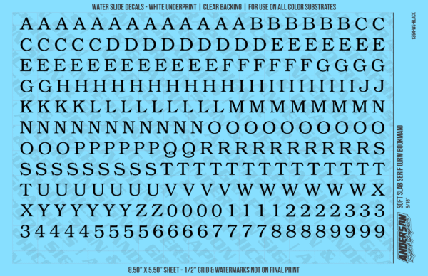 ASG Waterslide Decals - Soft Slab Serif Lettering Numbers 5/16"