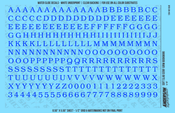 ASG Waterslide Decals - Soft Slab Serif Lettering Numbers 5/16"