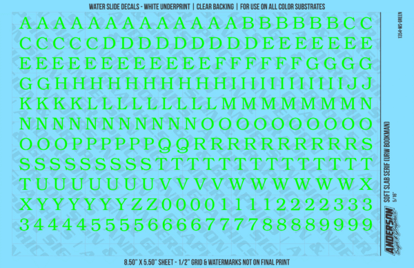 ASG Waterslide Decals - Soft Slab Serif Lettering Numbers 5/16"