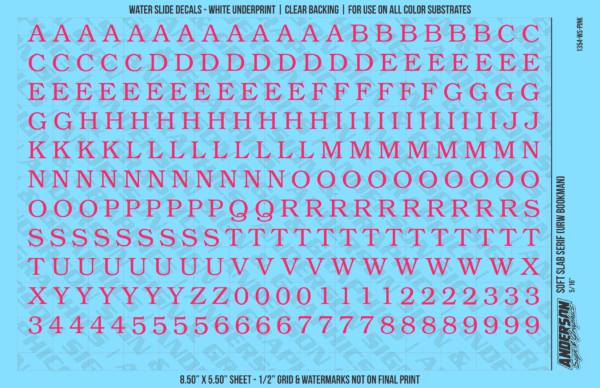 ASG Waterslide Decals - Soft Slab Serif Lettering Numbers 5/16"