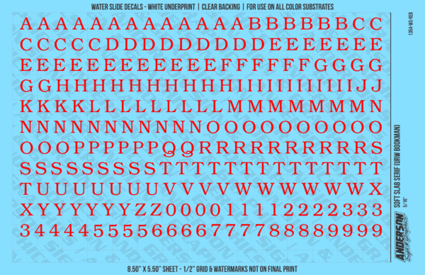 ASG Waterslide Decals - Soft Slab Serif Lettering Numbers 5/16"