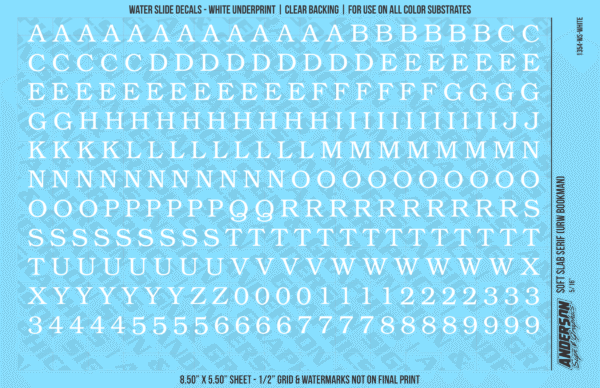 ASG Waterslide Decals - Soft Slab Serif Lettering Numbers 5/16"