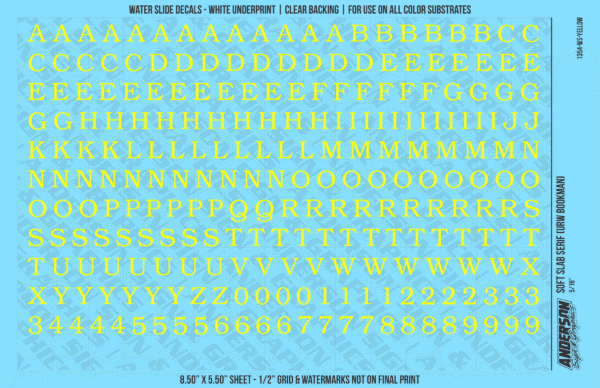ASG Waterslide Decals - Soft Slab Serif Lettering Numbers 5/16"