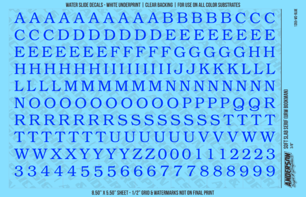 ASG Waterslide Decals - Soft Slab Serif Lettering Numbers 3/8"