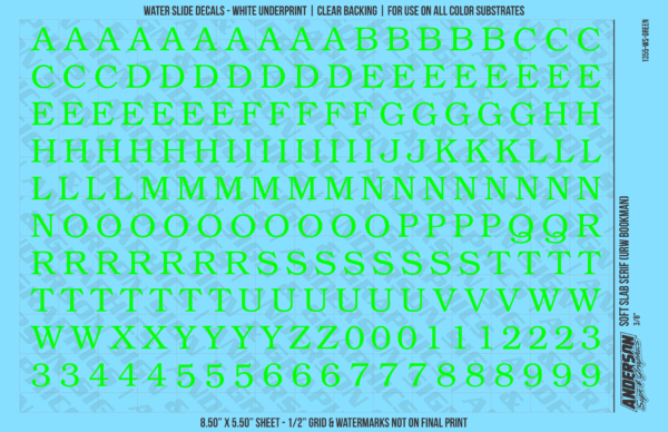 ASG Waterslide Decals - Soft Slab Serif Lettering Numbers 3/8"