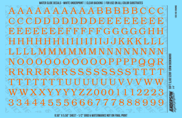 ASG Waterslide Decals - Soft Slab Serif Lettering Numbers 3/8"