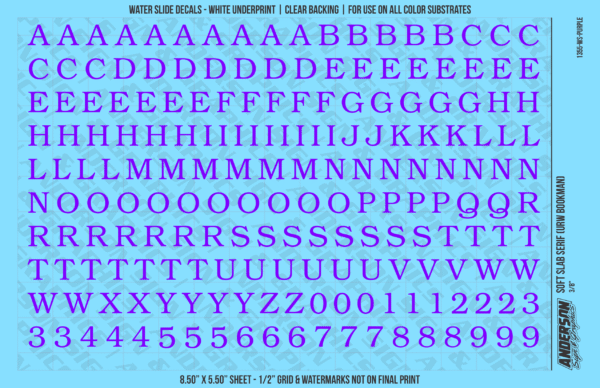 ASG Waterslide Decals - Soft Slab Serif Lettering Numbers 3/8"