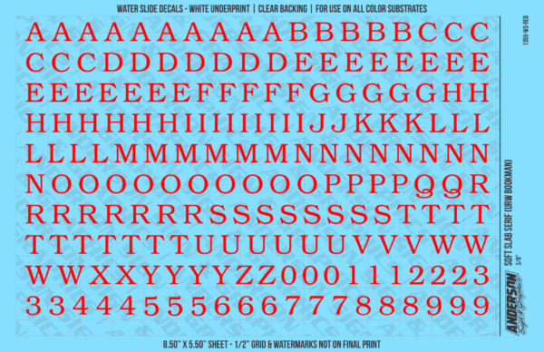 ASG Waterslide Decals - Soft Slab Serif Lettering Numbers 3/8"